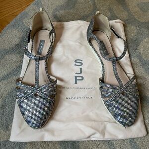 SJP leather D’Orsay glittery flats with dust bag